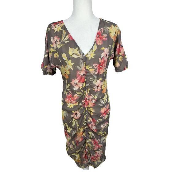 Sundance 100% Silk Floral Sheath Dress Ruched Boho Cottage Size Medium - Picture 1 of 16